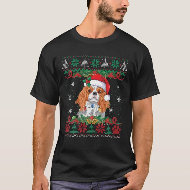 Cavalier Kung Charles Spain jul Santa Ugly T Shirt (Framsida)
