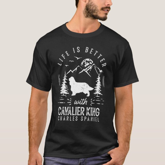 Cavalier Kung Charles Spain Life Better Mamma Papp T Shirt (Framsida)