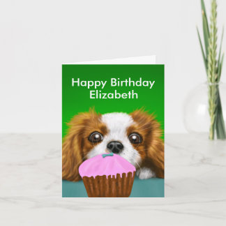Cavalier Kung Charles Spain med Birthday Cake Kort