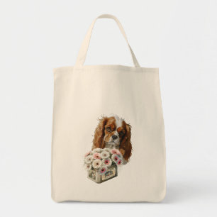 Cavalier Kung Charles Spain med Flowers Tygkasse