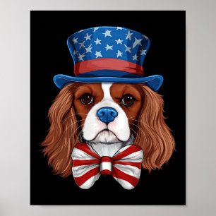 Cavalier Kung Charles Spain med USA flagga Indepe Poster