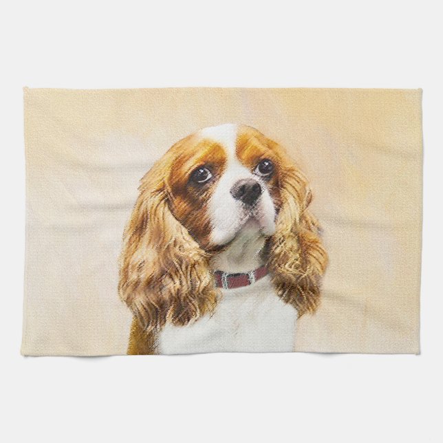 Cavalier Kung Charles Spain Original Painting Kökshandduk (Horisontell)