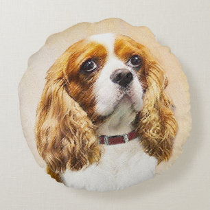 Cavalier Kung Charles Spain Original Painting Rund Kudde