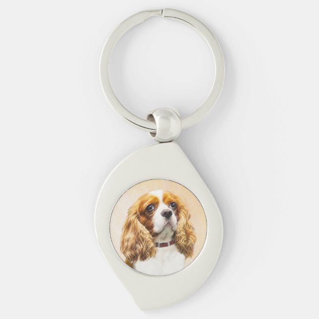 Cavalier Kung Charles Spain Original Painting Swirl Silverfärgad Nyckelring (Framsidan)