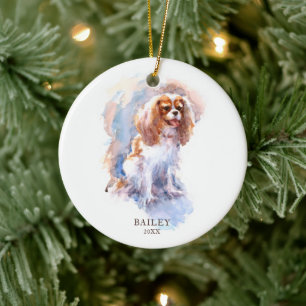 Cavalier Kung Charles Spain Pet Hund Anpassningsba Julgransprydnad Keramik