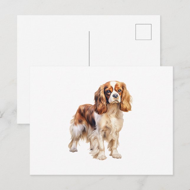 Cavalier Kung Charles Spain print Hund print Vykort (Fram/baksida)