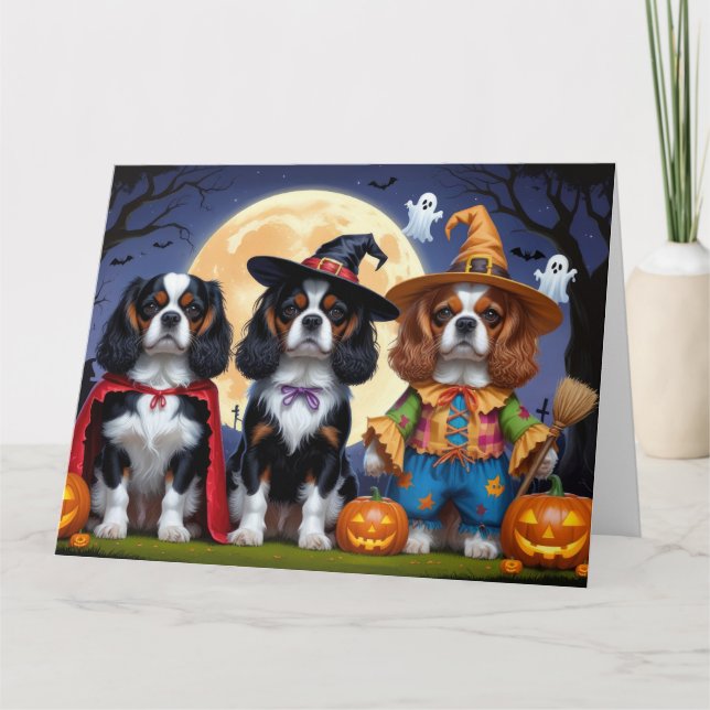 Cavalier Kung Charles Spain Pumpkin Halloween Kort (Framsida)