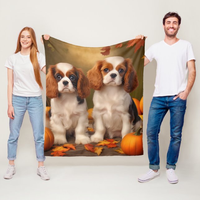 Cavalier Kung Charles Spain Puppy Autumn Pumpkin Fleecefilt (På plats)