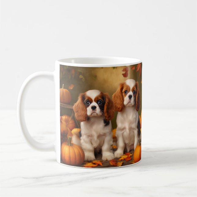 Cavalier Kung Charles Spain Puppy Autumn Pumpkin Kaffemugg (Vänster)