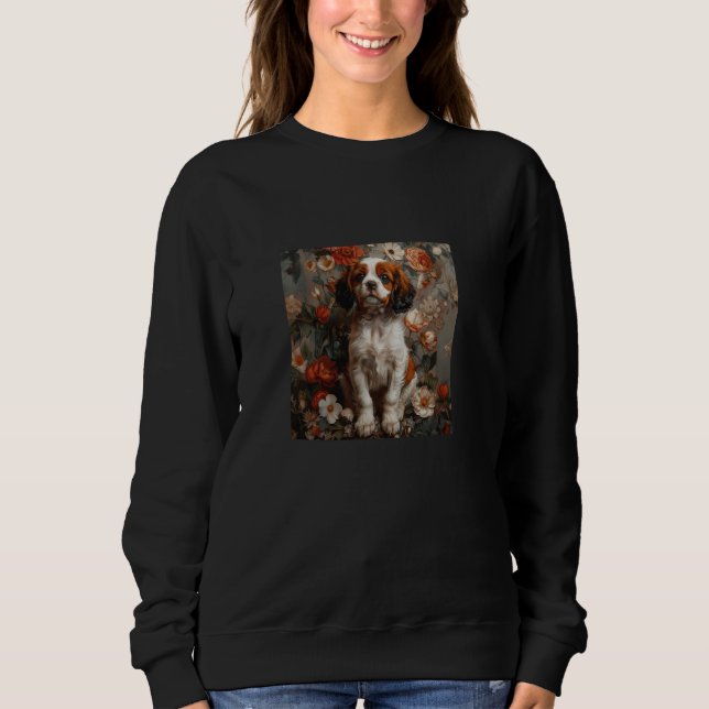 Cavalier Kung Charles Spain Puppy Flowers Graphi T Shirt (Framsida)