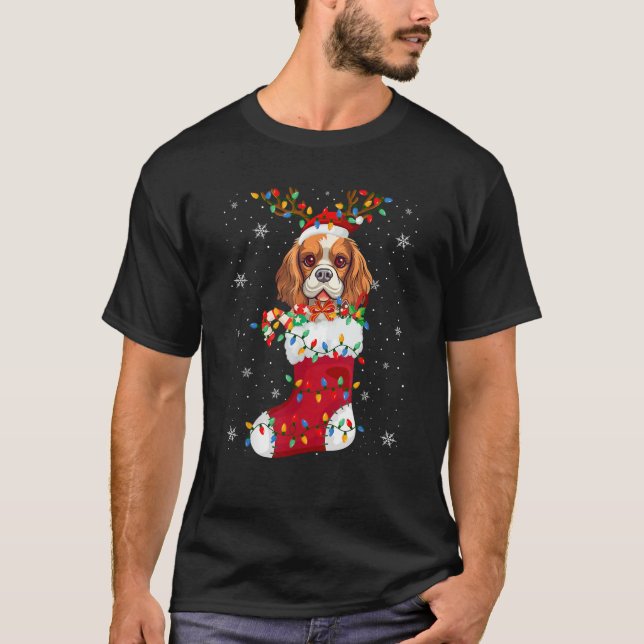 Cavalier Kung Charles Spain Puppy Hund in Socks X T Shirt (Framsida)