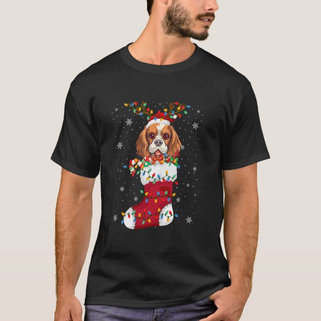 Cavalier Kung Charles Spain Puppy Hund in Socks X T Shirt (Framsida)