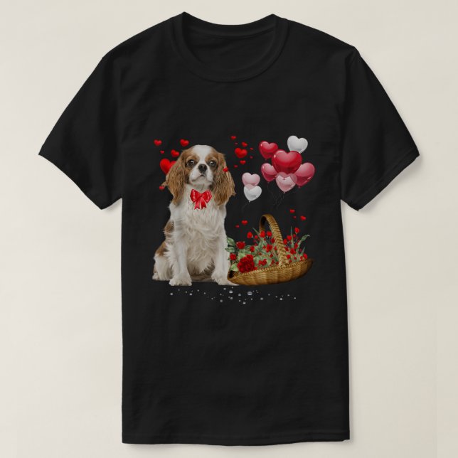 Cavalier Kung Charles Spain Red Heart Valentine T Shirt (Design framsida)