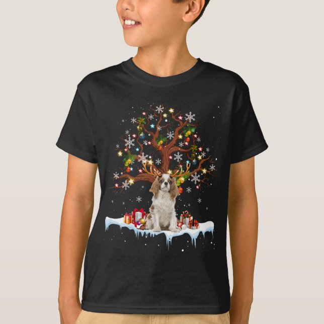 Cavalier Kung Charles Spain Reindeer jul O T Shirt (Framsida)
