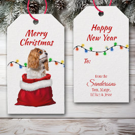 Cavalier Kung Charles Spain Santa Bag Gift Märkres Presentetikett