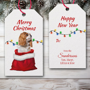 Cavalier Kung Charles Spain Santa Bag Gift Märkres Presentetikett