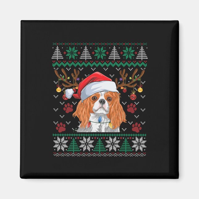 Cavalier Kung Charles Spain Santa Ugly Sweater L. Magnet (Framsidan)