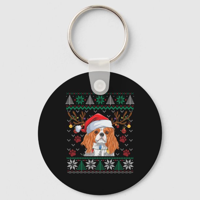 Cavalier Kung Charles Spain Santa Ugly Sweater L. Nyckelring (Framsida)