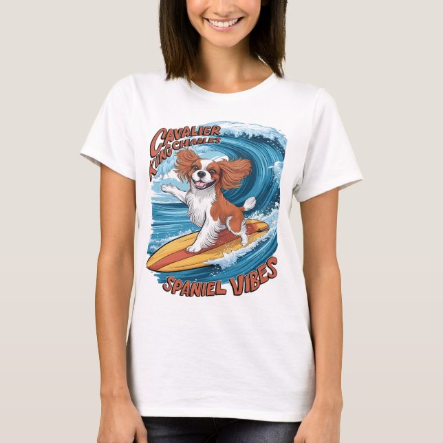 Cavalier Kung Charles Spain ShHunwave Surfing T Shirt (Framsida)