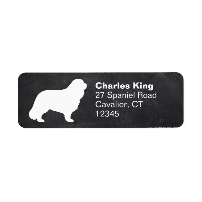 Cavalier Kung Charles Spain Silhouette Adress Returadress Etikett (Framsidan)