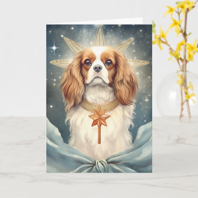 Cavalier Kung Charles Spain som julängel Kort (Gul blomma)