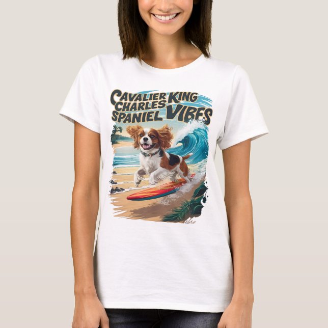 Cavalier Kung Charles Spain Surfing T Shirt (Framsida)