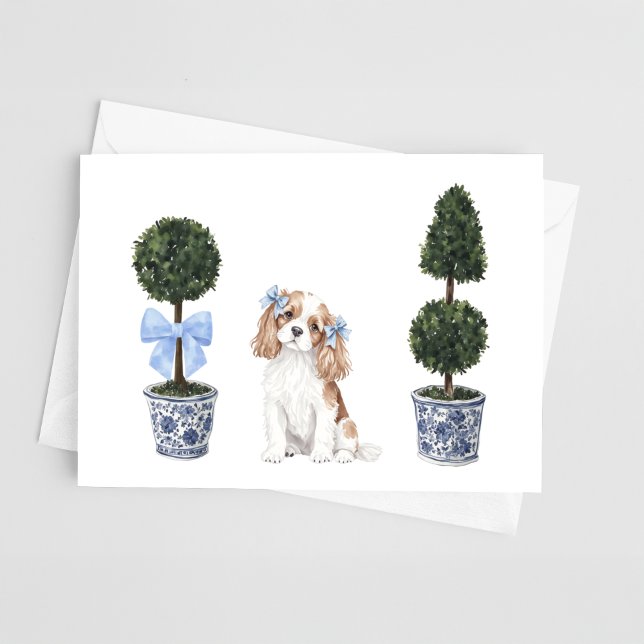 Cavalier Kung Charles Spain Topiary Watercolor Kort (Skapare uppladdad)