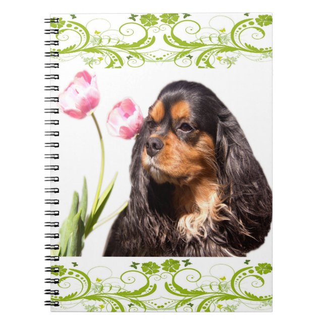 Cavalier Kung Charles Spain Tulips Notebook Anteckningsbok Med Spiral (Framsidan)