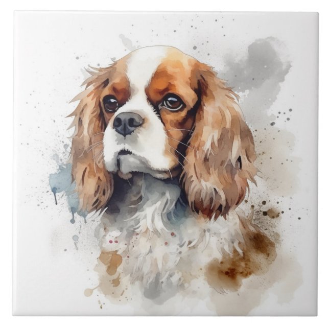 Cavalier Kung Charles Spain Watercolor Kakelplatta (Framsidan)