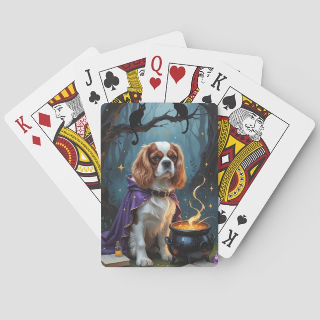Cavalier Kung Charles Spain Whimsical Halloween Casinokort (Baksidan)