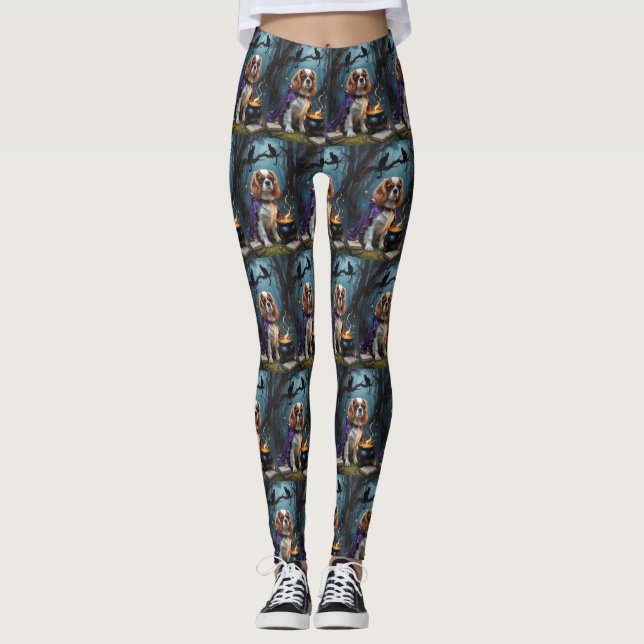 Cavalier Kung Charles Spain Whimsical Halloween Leggings (Framsida)