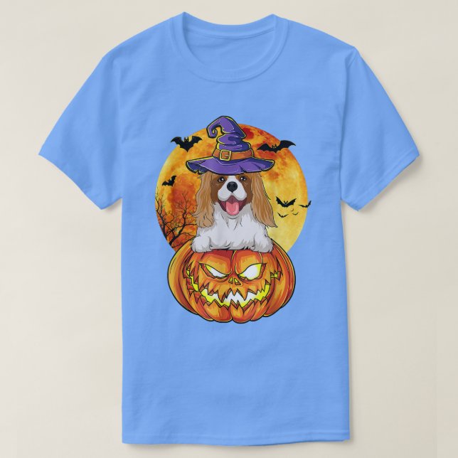 Cavalier Kung Charles Spain Witch Pumpkin Hallow T Shirt (Design framsida)