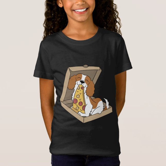 Cavalier Kung Charles spanel Eating Pizza Funny D T Shirt (Framsida)