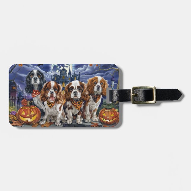 Cavalier Kung Charles spanel Halloween Spooky Bagagebricka (Horisontell Framsida)