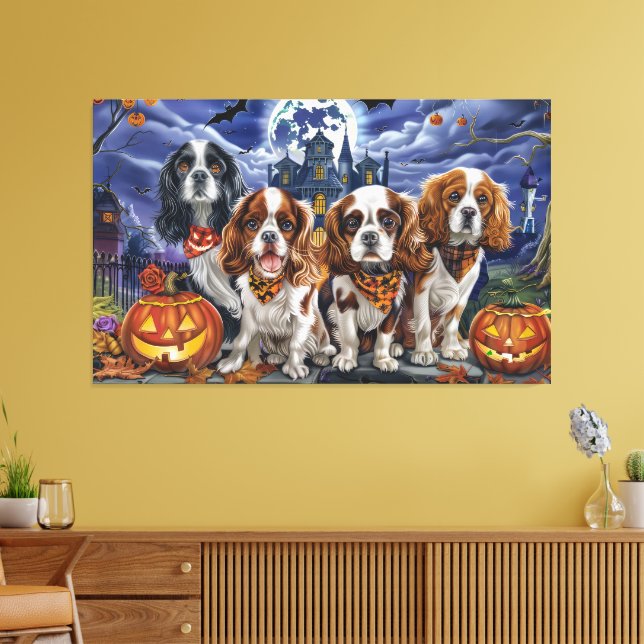 Cavalier Kung Charles spanel Halloween Spooky Canvastryck (Insitu (Vardagsrum))