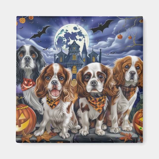 Cavalier Kung Charles spanel Halloween Spooky Magnet (Framsidan)