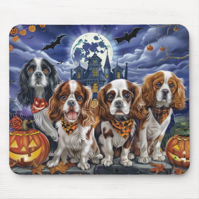 Cavalier Kung Charles spanel Halloween Spooky Musmatta (Framsidan)