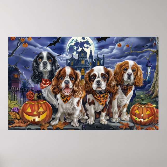 Cavalier Kung Charles spanel Halloween Spooky Poster (Framsidan)