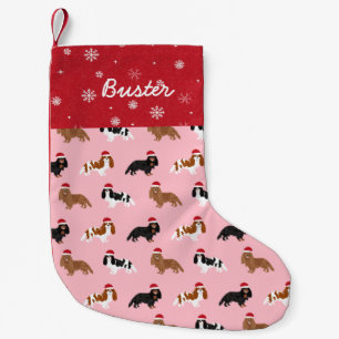 Cavalier Kung Charles spanel Santa tassar rosa Liten Julstrumpa