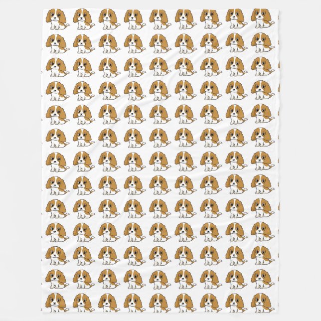 Cavalier kung charles spaniel blenheim tecknad fleecefilt (Framsidan)