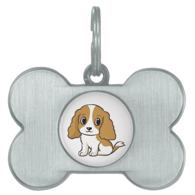 Cavalier kung charles spaniel blenheim tecknad ID-bricka husdjur (Framsidan)