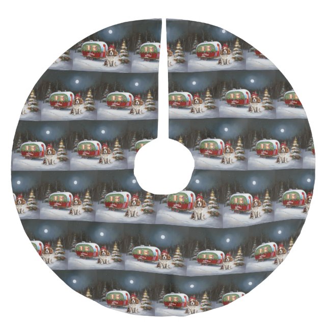 Cavalier Kung Charles Spaniel Caravan jul Julgransmatta Borstad Polyester (Framsidan)