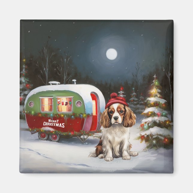 Cavalier Kung Charles Spaniel Caravan jul Magnet (Framsidan)
