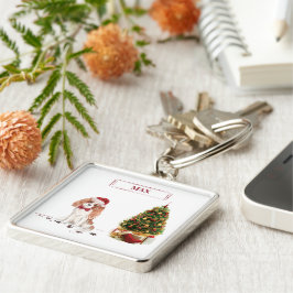 Cavalier Kung Charles Spaniel Funny jul Hund Fyrkantig Silverfärgad Nyckelring