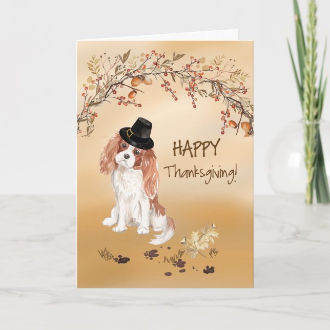 Cavalier Kung Charles Spaniel Funny Thanksgiving Kort (Framsida)