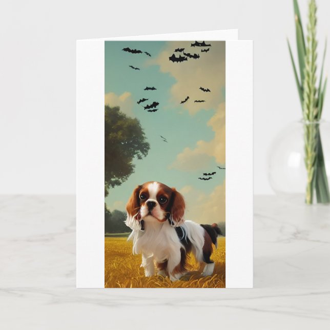 Cavalier kung charles spaniel halloween AI Kort (Framsida)