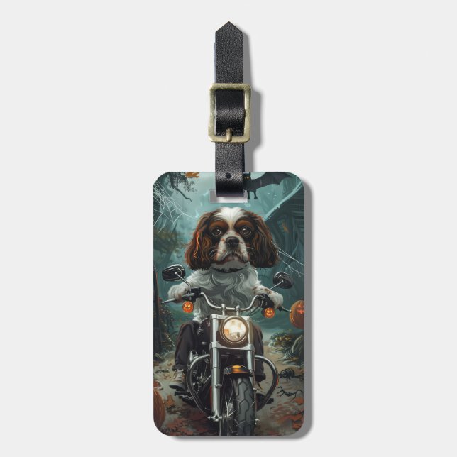 Cavalier Kung Charles Spaniel Halloween Scary Bagagebricka (Vertikal Framsida)