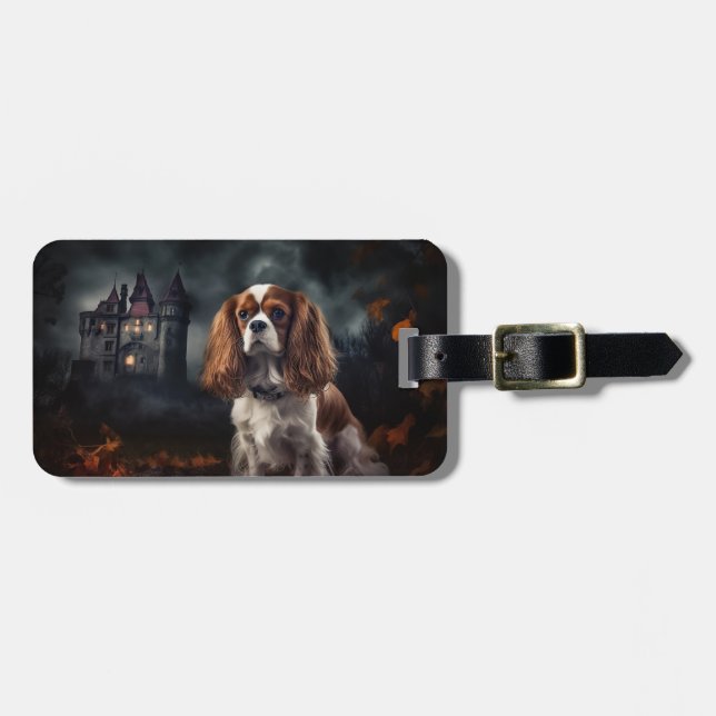 Cavalier Kung Charles Spaniel Halloween Scary Bagagebricka (Horisontell Framsida)