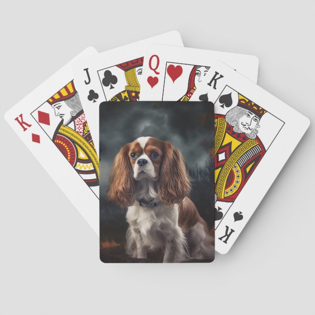 Cavalier Kung Charles Spaniel Halloween Scary Casinokort (Baksidan)