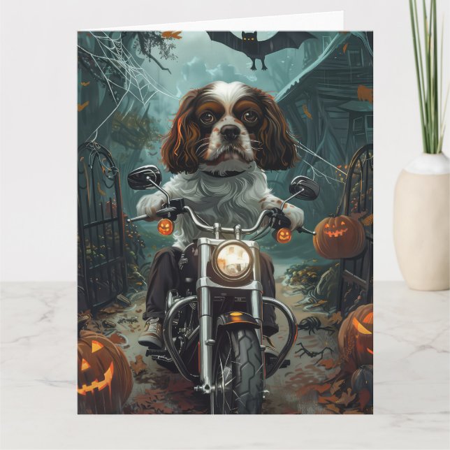 Cavalier Kung Charles Spaniel Halloween Scary Kort (Framsida)